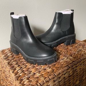 ASOS chelsea rain boots ankle height black leather chunky sole size 6.5